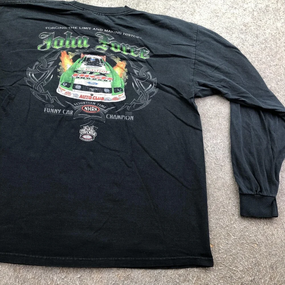 John Force Shirt Mens XL Black Racing Long Sleeve Gildan NHRA Funny Car Graphic